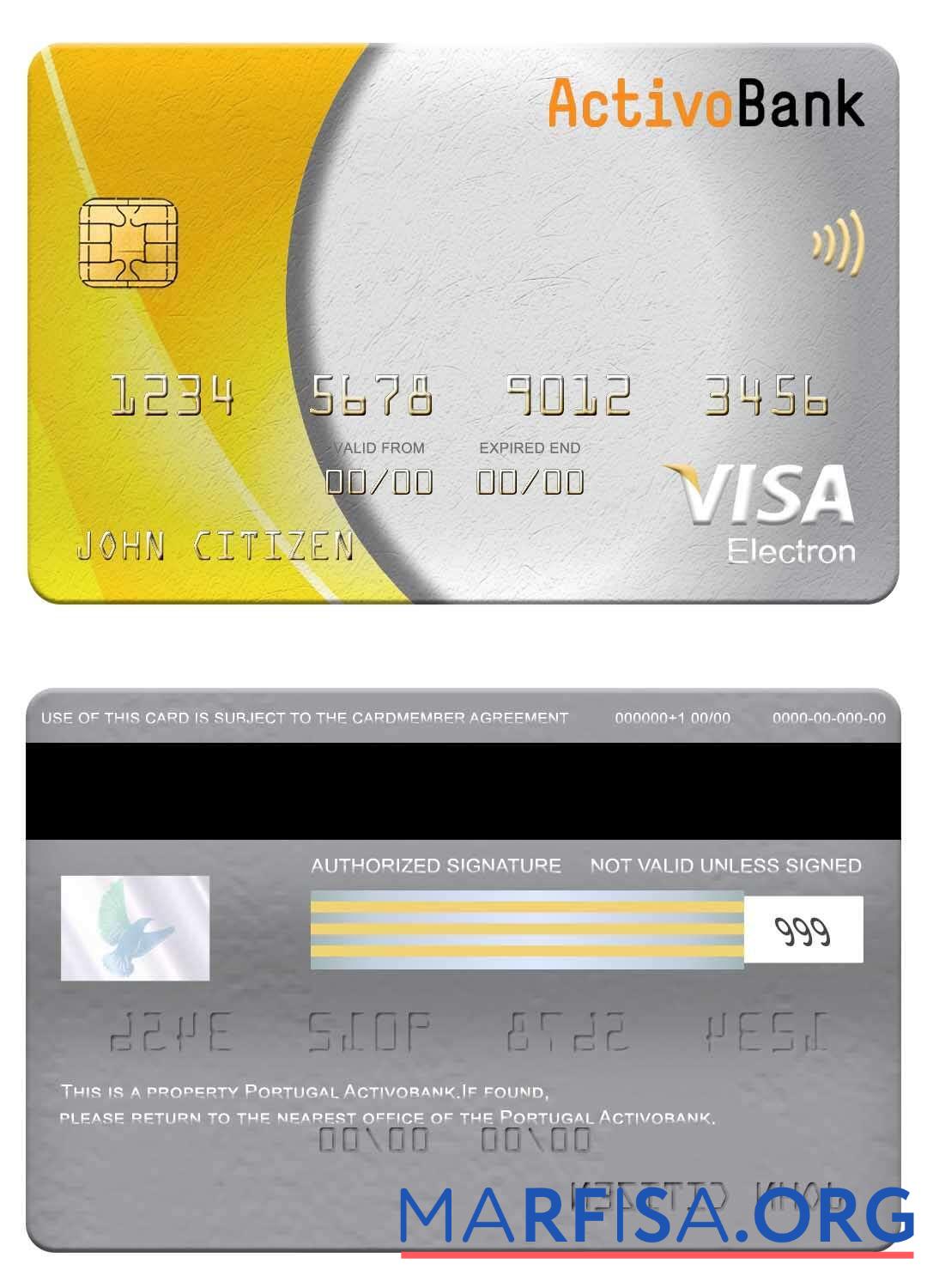 Downloadable Portugal Activobank visa electron card sample